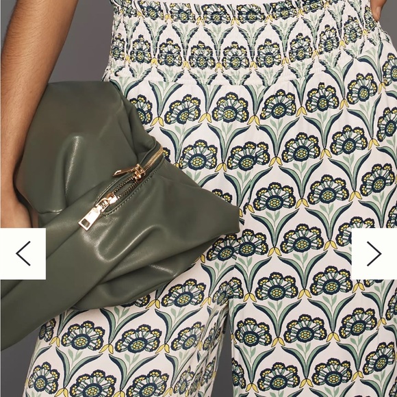 Anthropologie Saria Green Blue Yellow Floral Patterned Wide Leg Pants Size LT - Picture 3 of 5